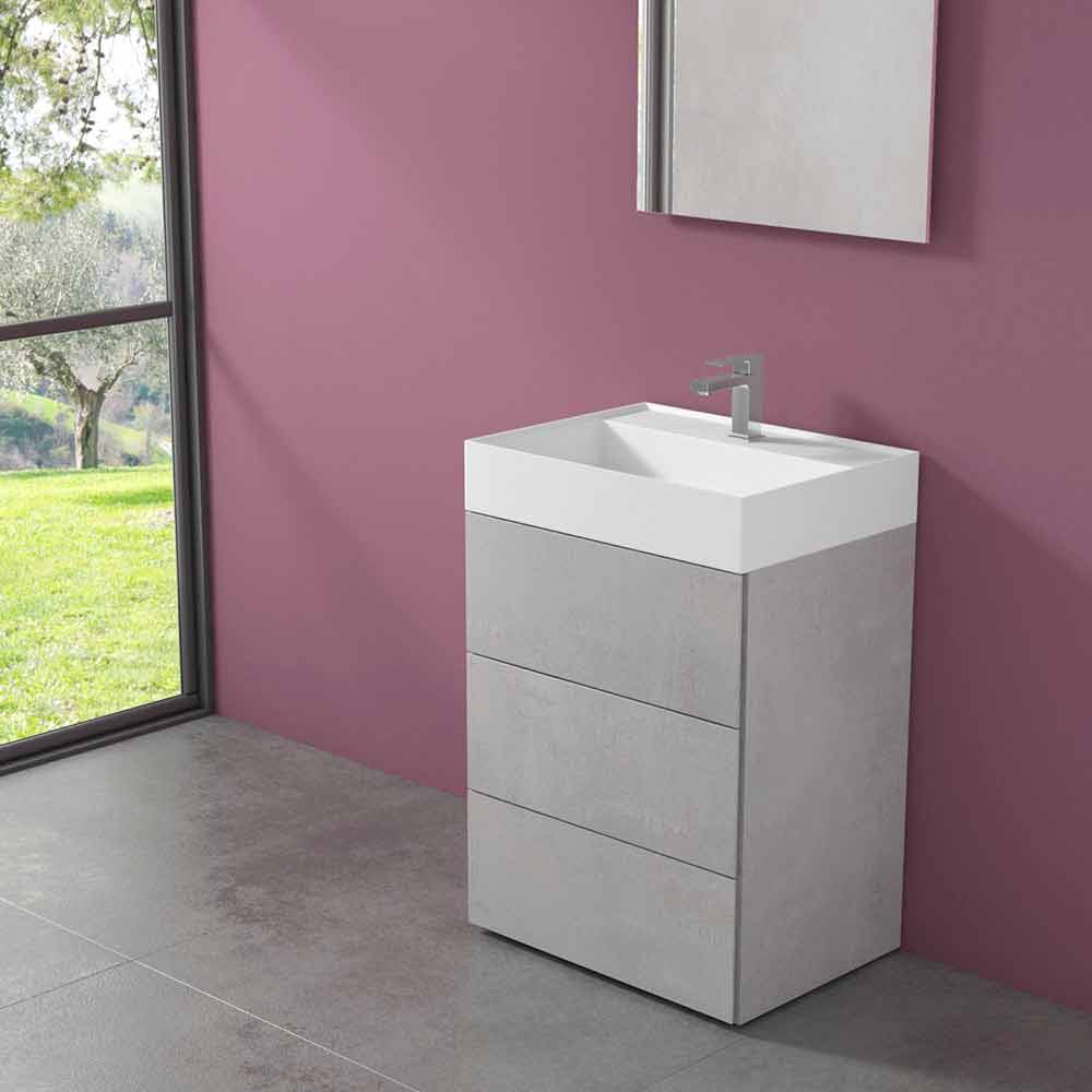 Mueble de baño con suelo de diseño moderno en laminado con lavabo de resina  - Pompei