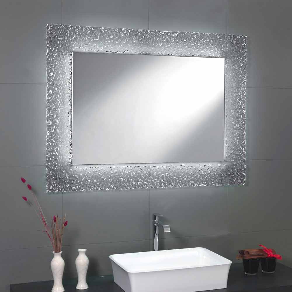 Espejo del baño moderno con marco de vidrio decorativo y luces LED Tara