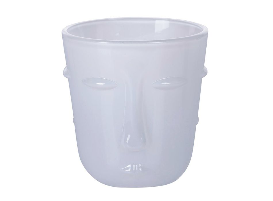 12 Vasos de Agua de 300 ml en Vidrio con Decoración de Cara Blanca - Facial viadurini