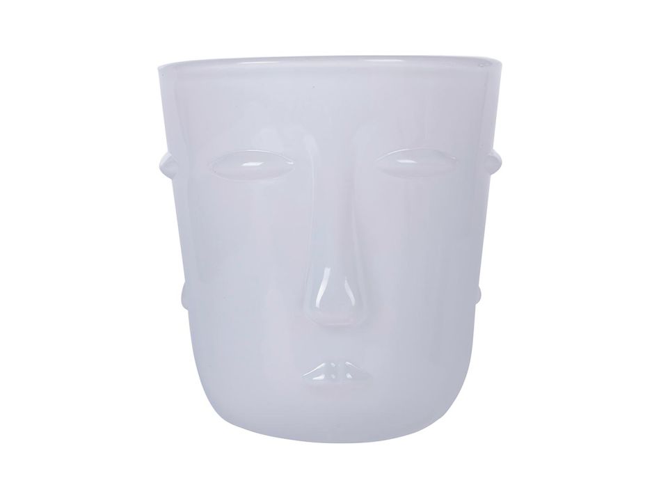12 Vasos de Agua de 300 ml en Vidrio con Decoración de Cara Blanca - Facial viadurini