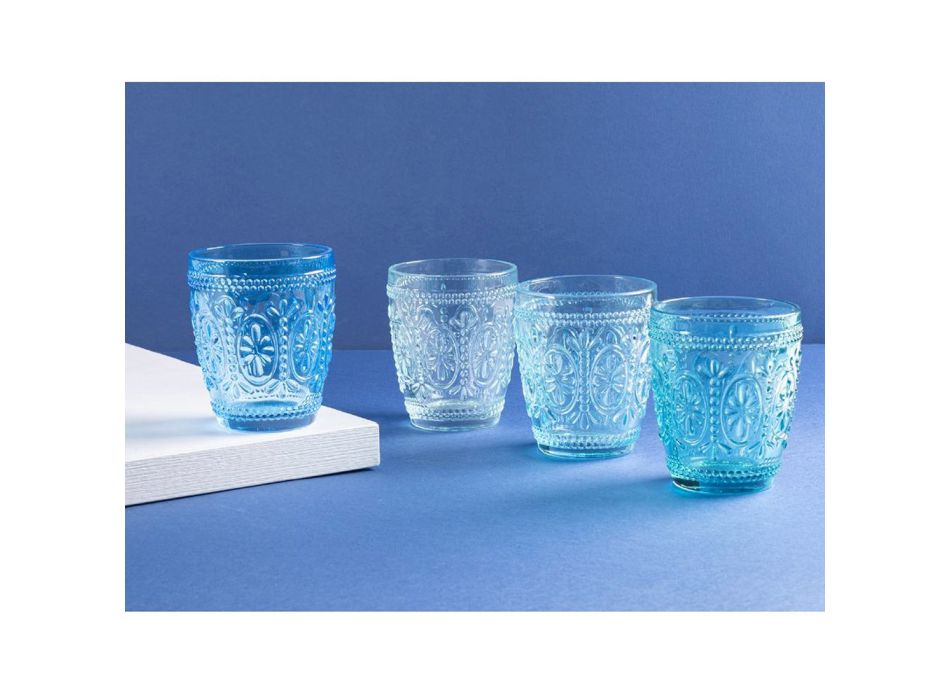 12 Vasos de Agua de 300 ml en Vidrio en 4 Tonos Diferentes de Azul - Cometas viadurini