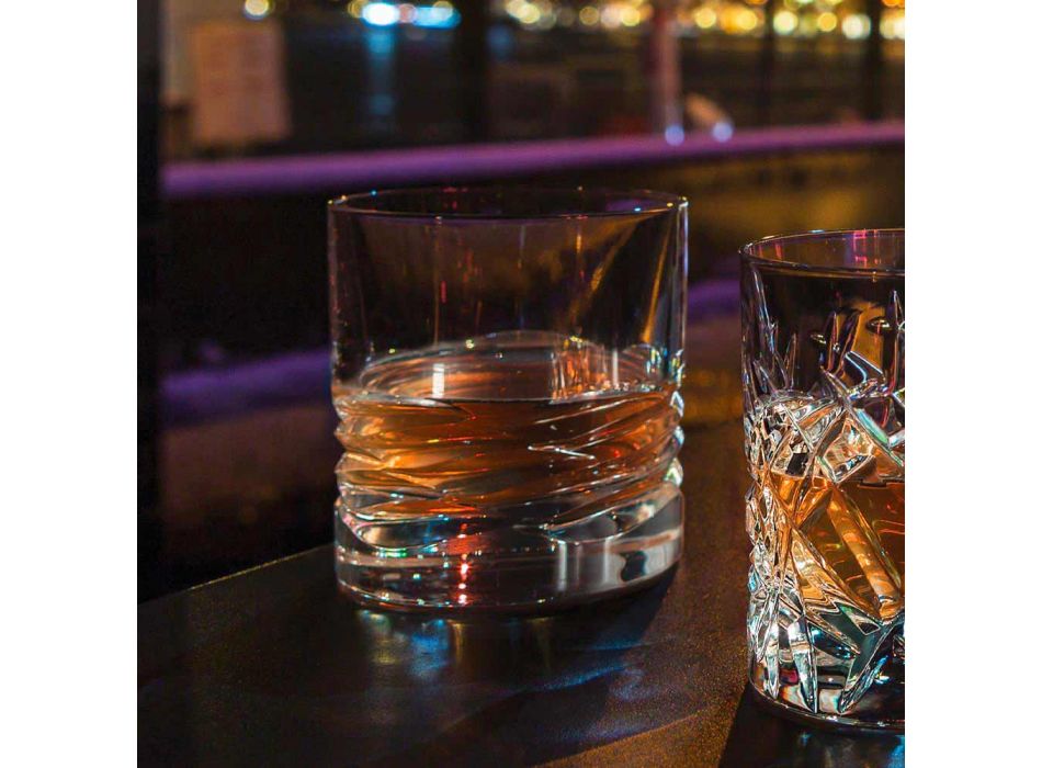 12 vasos de cristal con decoración ondulada para whisky o vaso de agua Dof - Titanio viadurini