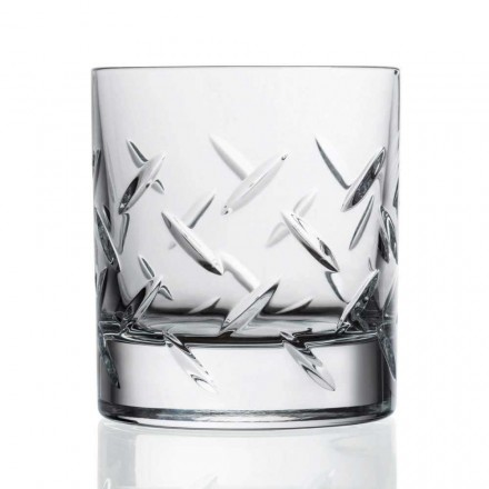 12 vasos para whisky o agua en cristal ecológico con decoración moderna - arritmia viadurini