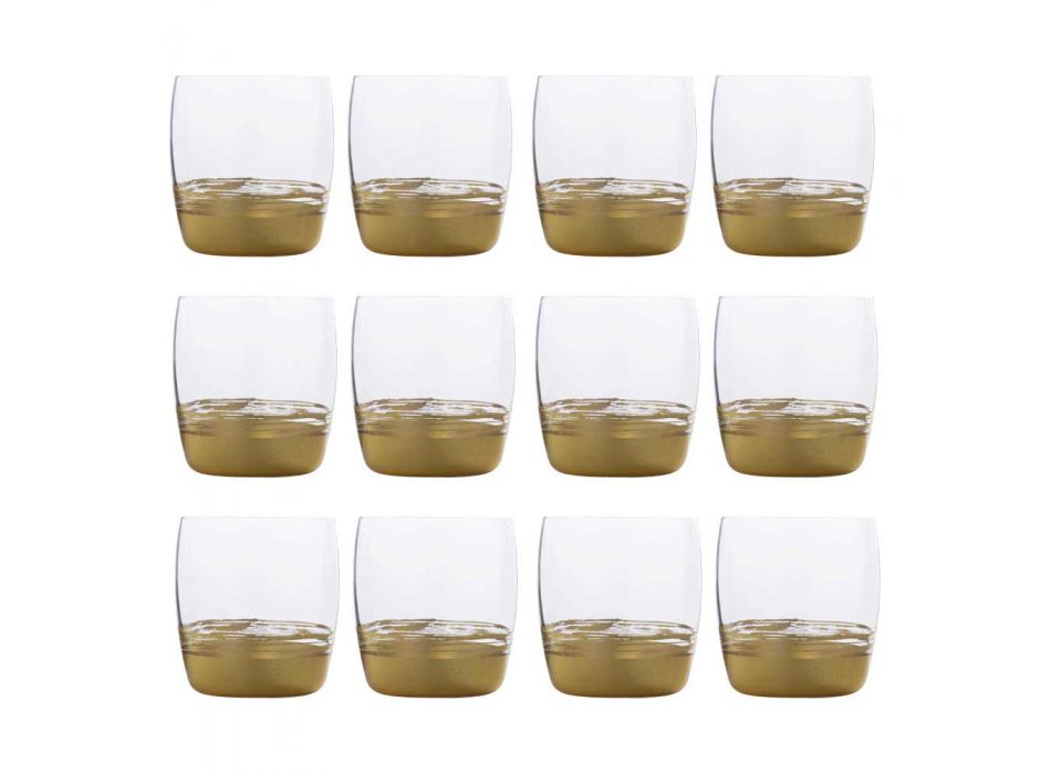 12 Vasos bajos para agua con hoja de oro, platino o bronce - Soffio