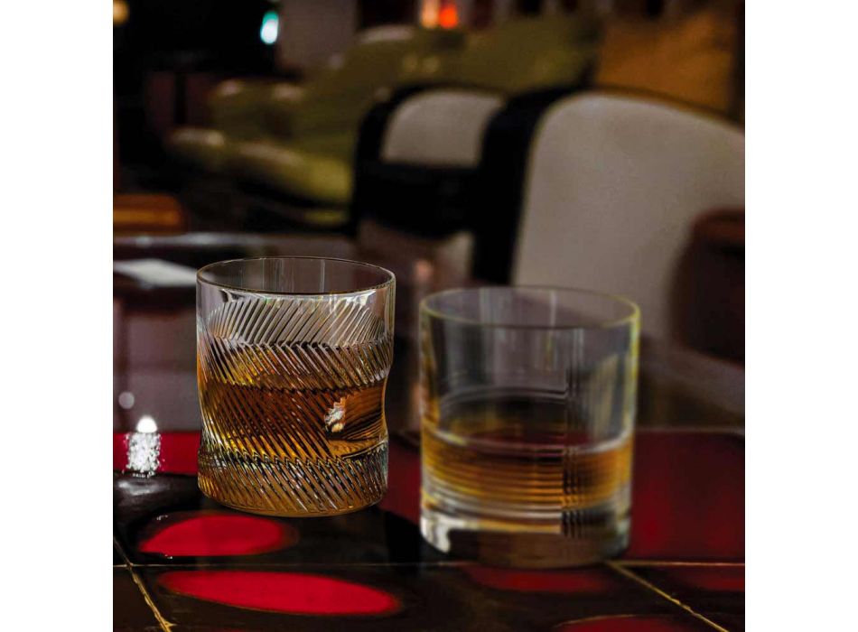 12 vasos de whisky o de agua en diseño vintage decorado con cristales ecológicos - táctiles viadurini