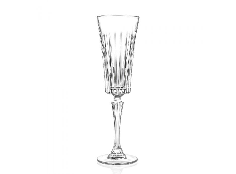 12 Copas Flauta para Vino Espumoso con Decoración de Cortes Lineales en Eco Crystal - Senzatempo