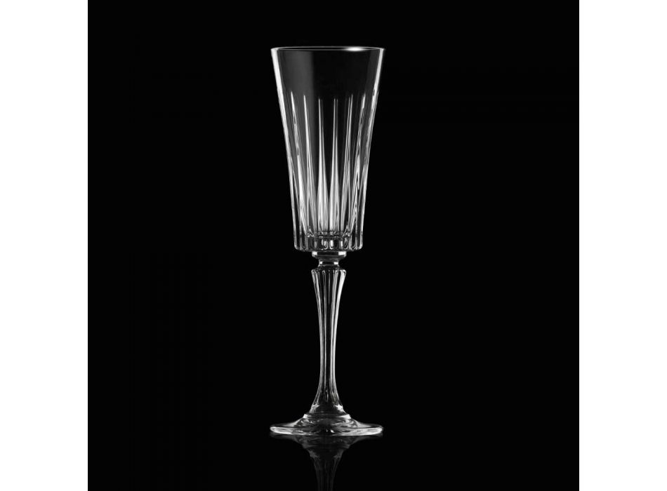 12 Copas Flauta para Vino Espumoso con Decoración de Cortes Lineales en Eco Crystal - Senzatempo viadurini