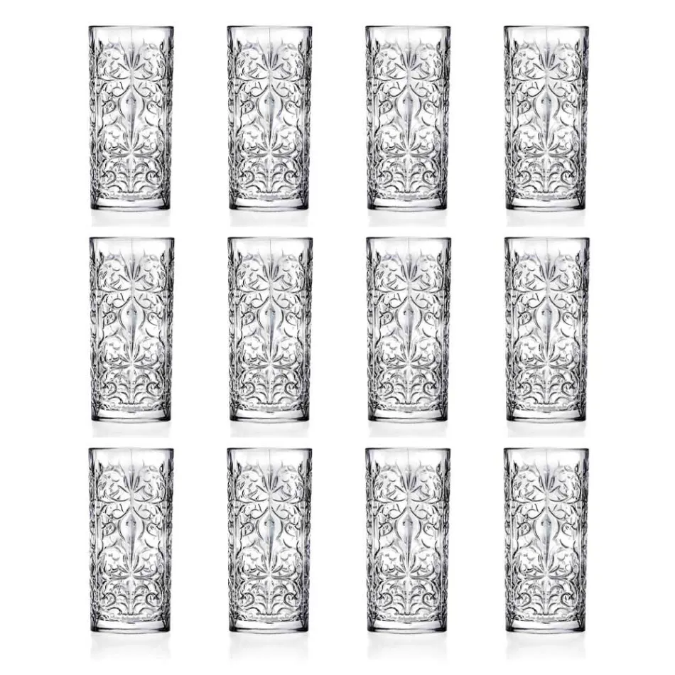 Vaso alto de cóctel Highball de 12 vasos o agua decorada de lujo - Destiny viadurini