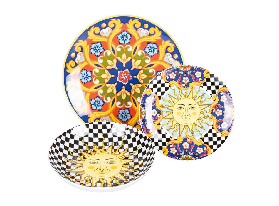 18 platos de porcelana con adornos inspirados en el sol - Farbe viadurini