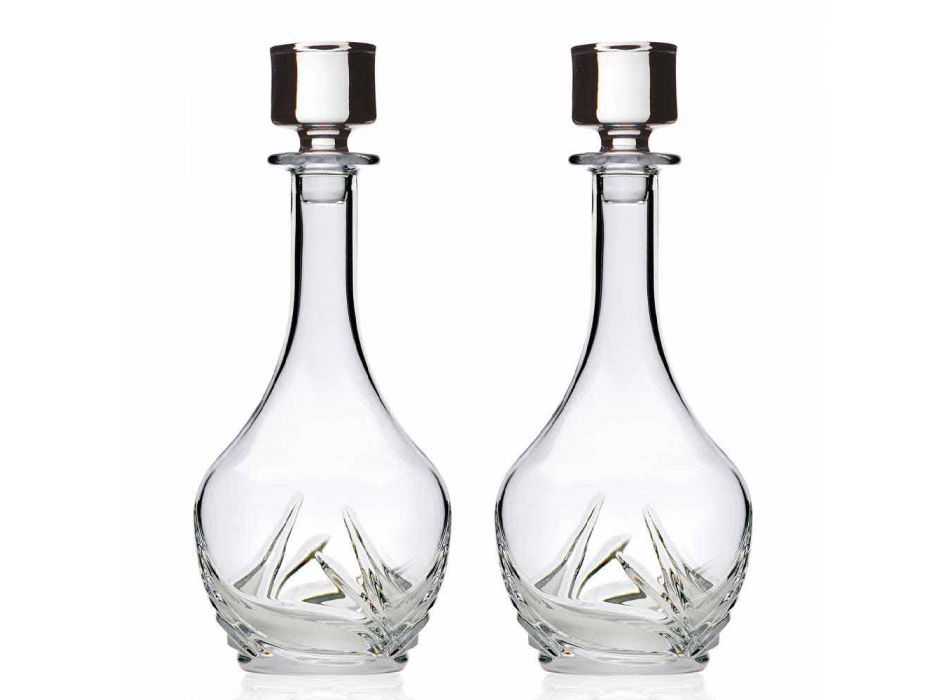2 botellas de vino de cristal ecológico con tapa de diseño redondo y decoraciones - Adviento viadurini