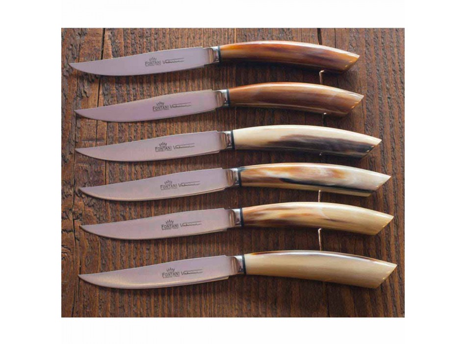 2 cuchillos de carne con mango en cuerno de buey o madera Made in Italy - Marino