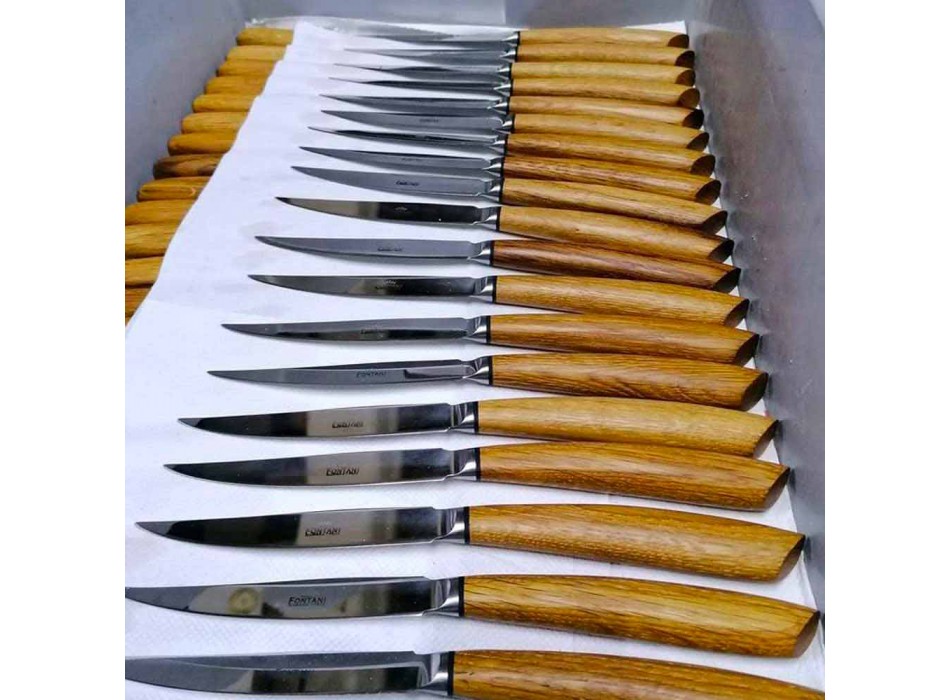 2 cuchillos de carne con mango en cuerno de buey o madera Made in Italy - Marino viadurini