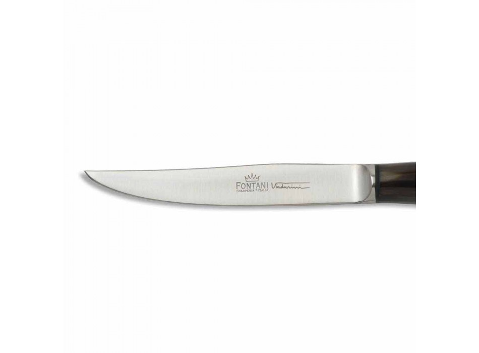 2 cuchillos de carne con mango de cuerno o madera Made in Italy - Marino viadurini