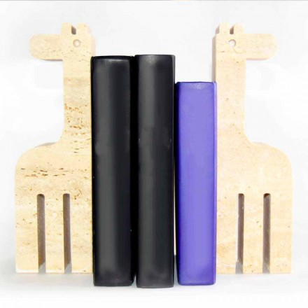 2 sujetalibros en mármol travertino en forma de jirafa Made in Italy - Morra viadurini