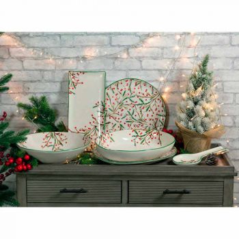 2 ensaladeras con adornos navideños en platos de porcelana para servir - Escoba de carnicero