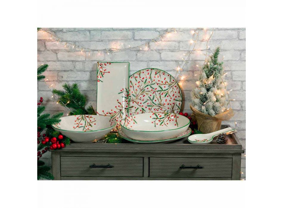 2 ensaladeras con adornos navideños en platos de porcelana para servir - Escoba de carnicero viadurini