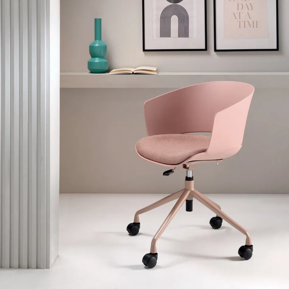 2 sillones giratorios de 180° con asiento tapizado en tela de polipropileno - Renza viadurini
