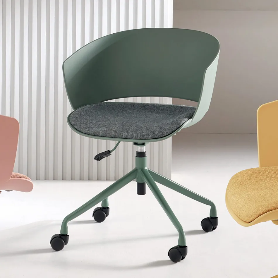 2 sillones giratorios de 180° con asiento tapizado en tela de polipropileno - Renza viadurini
