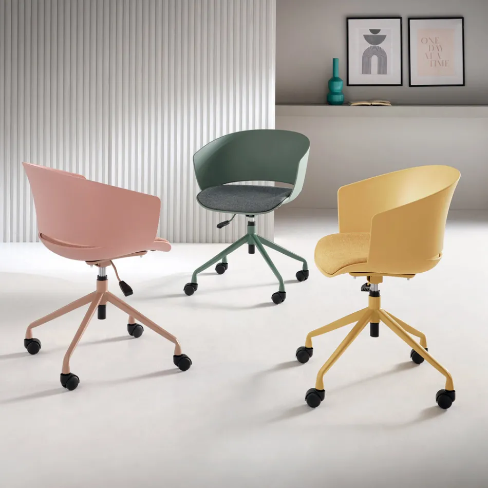 2 sillones giratorios de 180° con asiento tapizado en tela de polipropileno - Renza viadurini