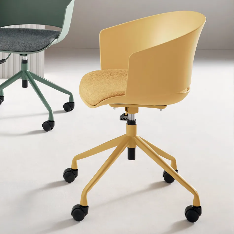 2 sillones giratorios de 180° con asiento tapizado en tela de polipropileno - Renza viadurini