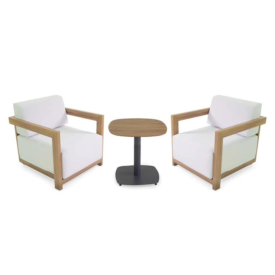2 Sillones con Mesa de Aluminio con Transferencia Térmica Efecto Madera - Camper viadurini