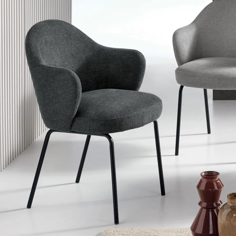 2 sillas de tela con asiento de muelles y estructura metálica - Alighieri viadurini