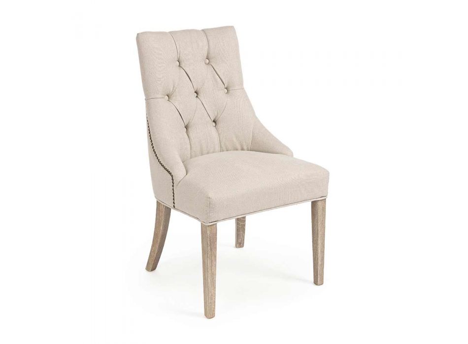 2 sillas modernas de lino con estructura de madera de roble Homemotion - Barna viadurini