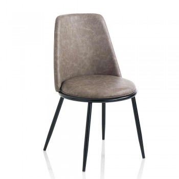 2 sillas de comedor modernas en cuero sintético y metal negro mate - Frizzi