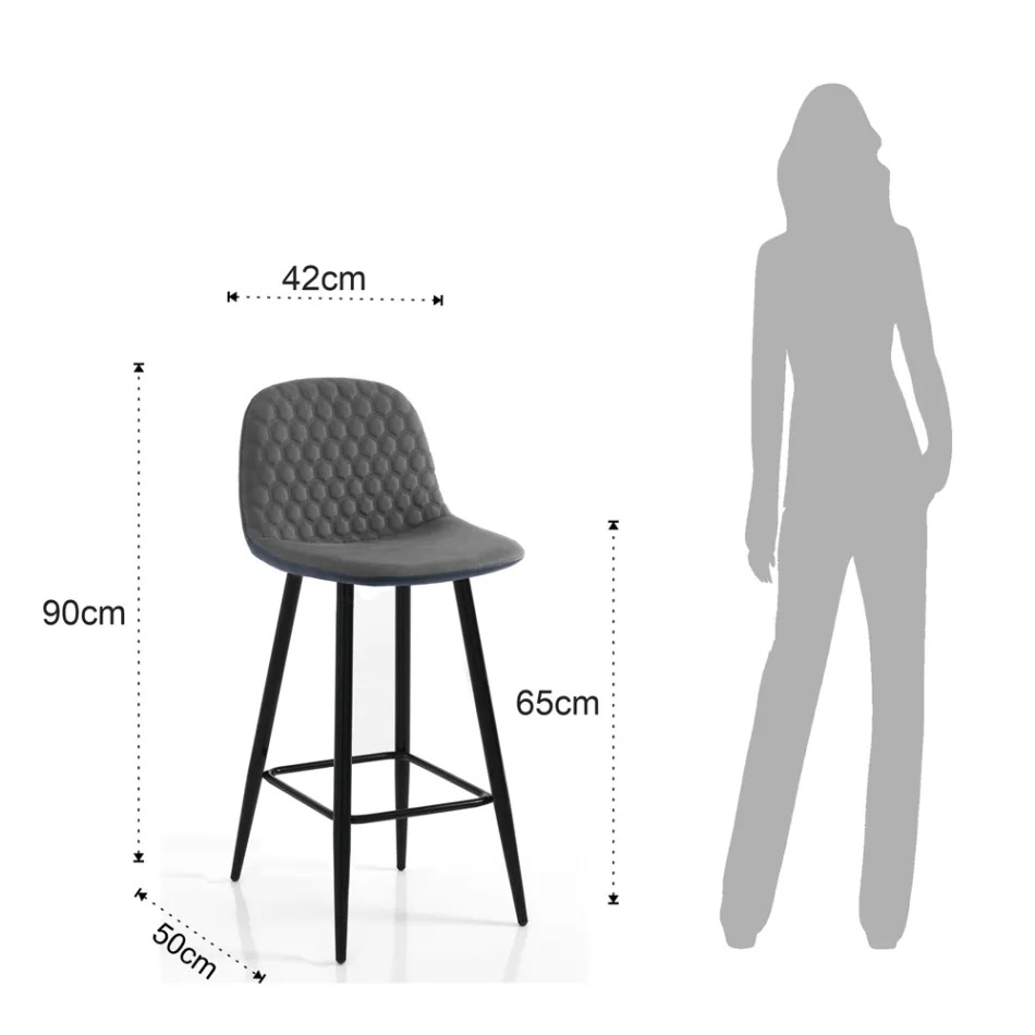 2 Taburetes de tela efecto terciopelo gris envejecido - Biscia viadurini