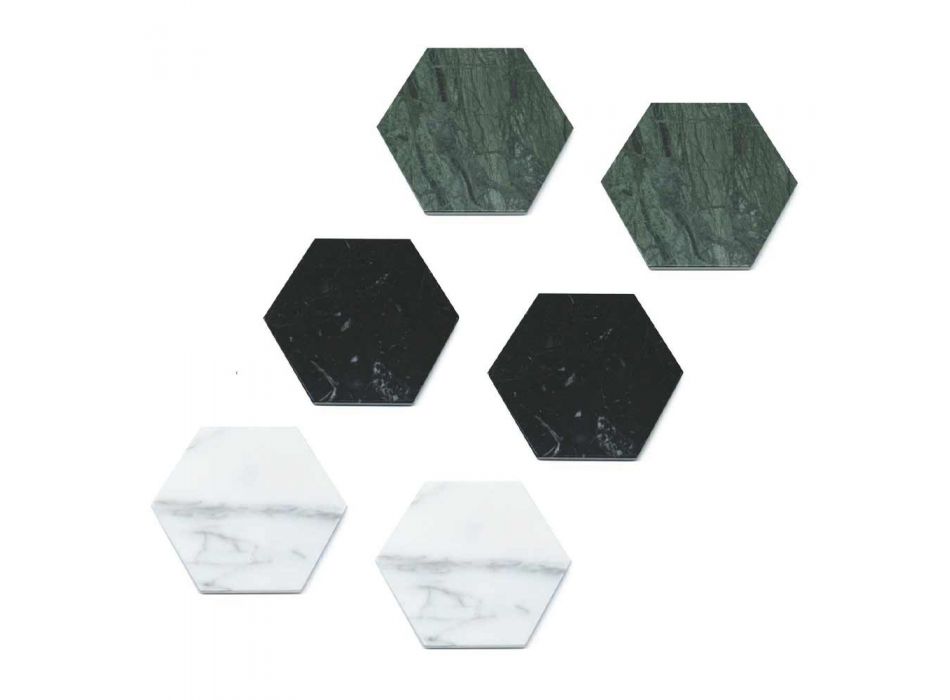 2 Posavasos Hexagonales en Mármol Blanco, Negro o Verde Hecho en Italia - Paulo viadurini