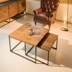 2 Mesas de Centro con Tapa de Madera Reciclada y Base de Metal - Slide viadurini