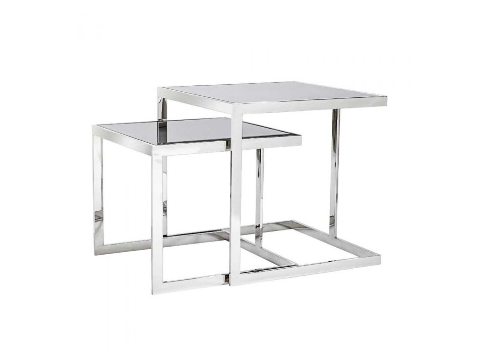 2 mesas de diseño moderno en acero inoxidable con tapa de cristal Bubbi viadurini