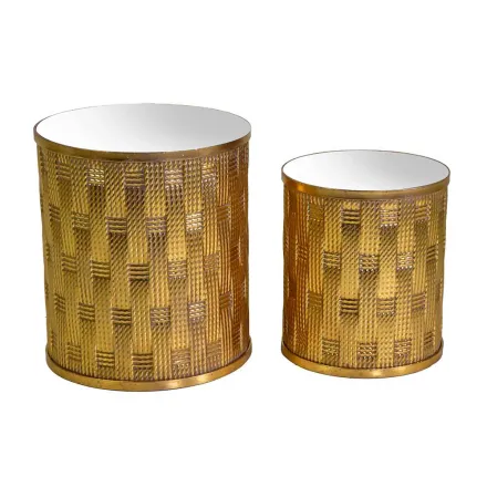 2 Mesas de centro de metal dorado con tapa de espejo - Cliff viadurini