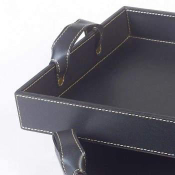 2 de cuero negro diseña 41x28x5cm bandeja y 45x32x6cm Anastasia