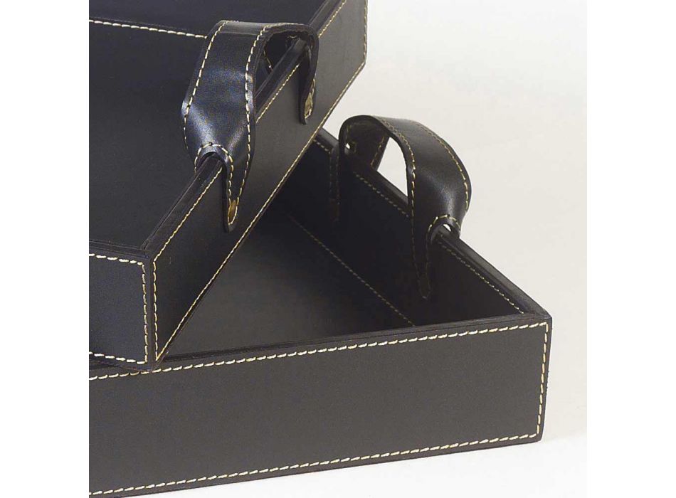 2 de cuero negro diseña 41x28x5cm bandeja y 45x32x6cm Anastasia viadurini