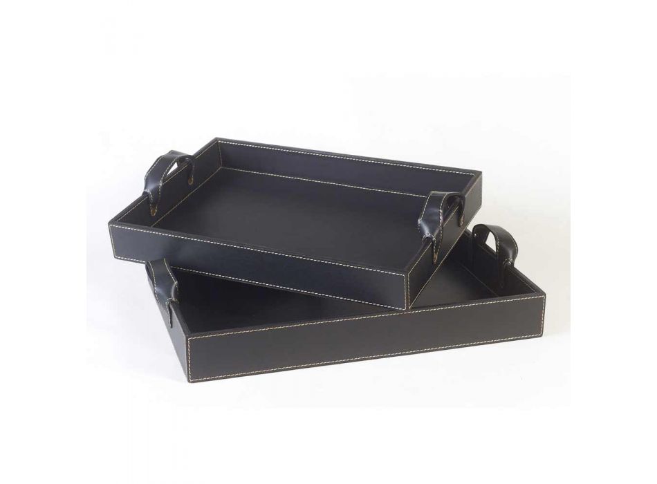 2 de cuero negro diseña 41x28x5cm bandeja y 45x32x6cm Anastasia viadurini