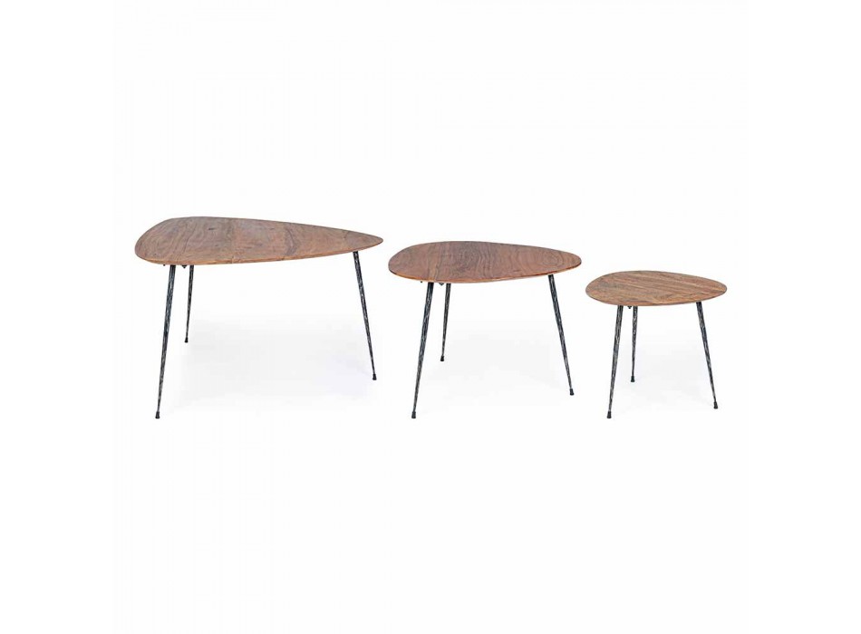 3 mesas de centro modernas con tapa de madera de mango Homemotion - Kalidi