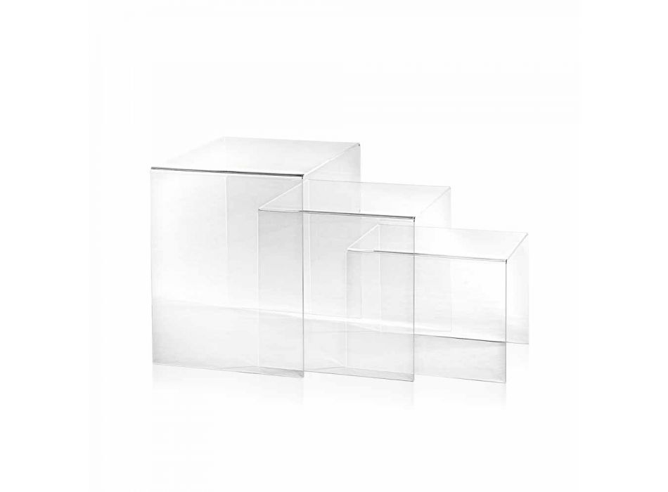 3 mesas superpuestas transparentes de diseño Amalia, fabricadas en Italia. viadurini