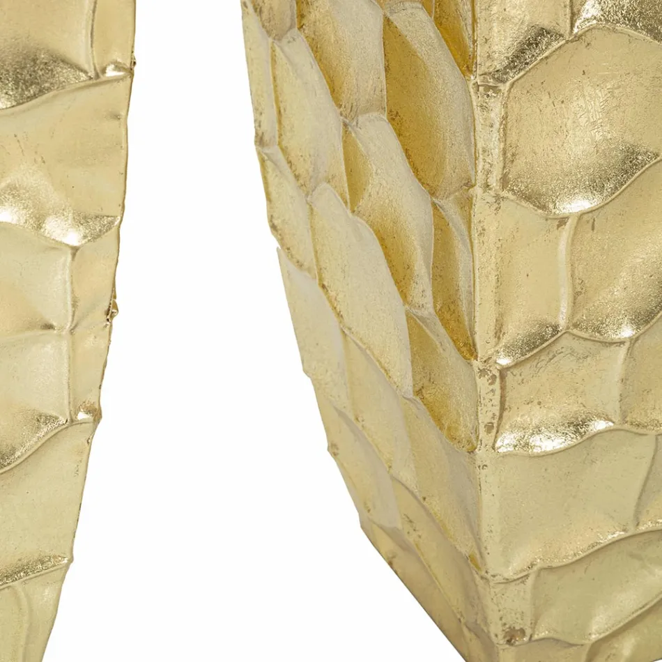 3 jarrones cuadrados de hierro dorado con decoraciones irregulares en relieve - Walter viadurini