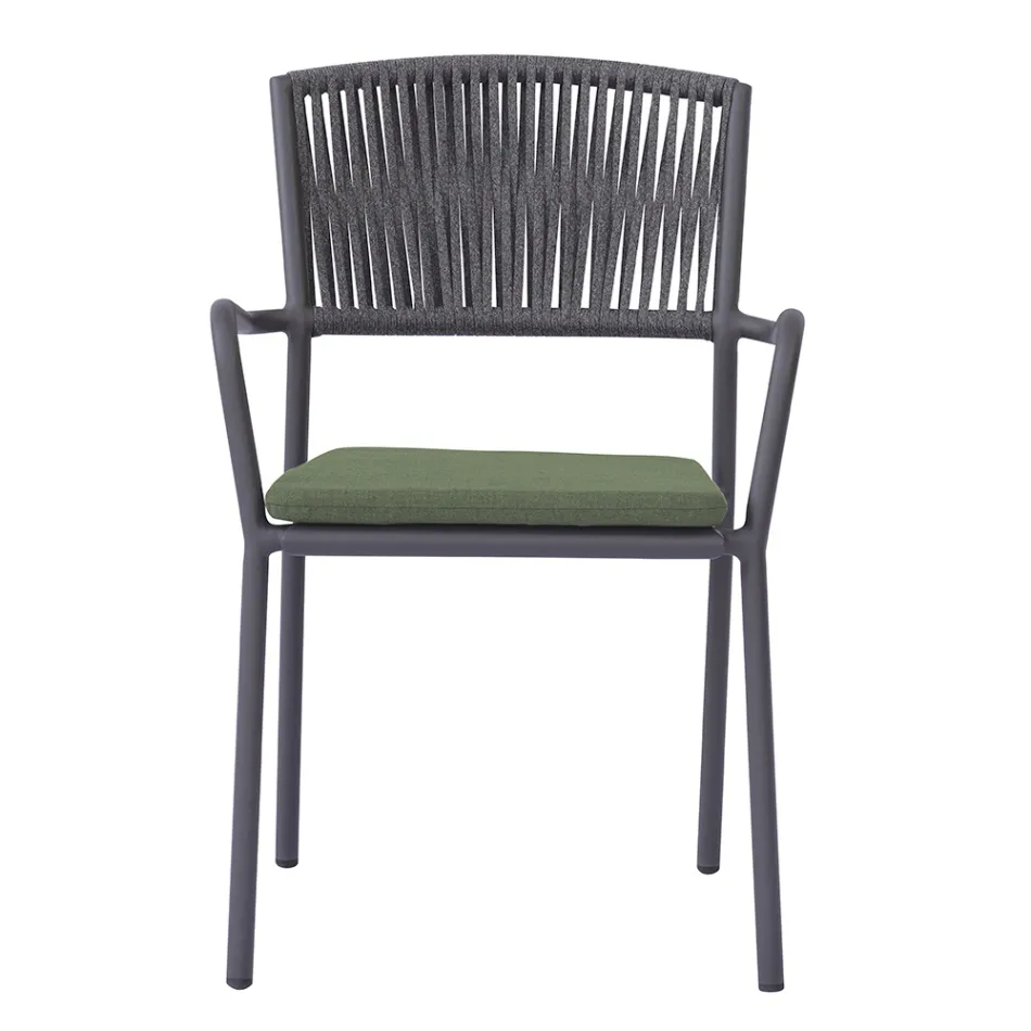 4 sillas de jardín apilables de aluminio y cuerda - Lunaris viadurini