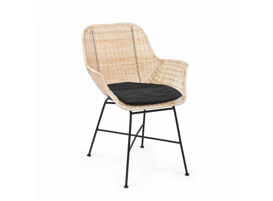 4 sillas de exterior en tejido de mimbre y acero Homemotion - Berecca viadurini