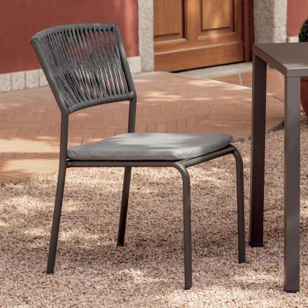 4 sillas de jardín apilables de aluminio y cuerda - Lunaris viadurini