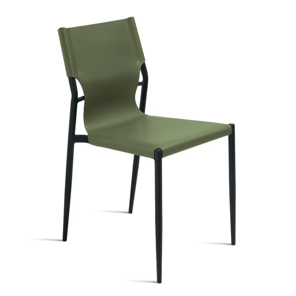 4 sillas de polipiel de colores con base de metal pintado - Comedia viadurini