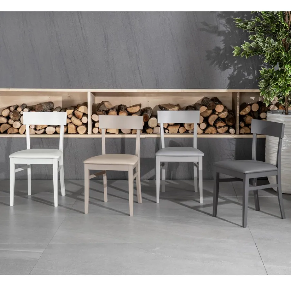 4 Sillas Realizadas con Asiento de Polipiel, Estructura y Patas de Madera Lacada - Taikiri viadurini