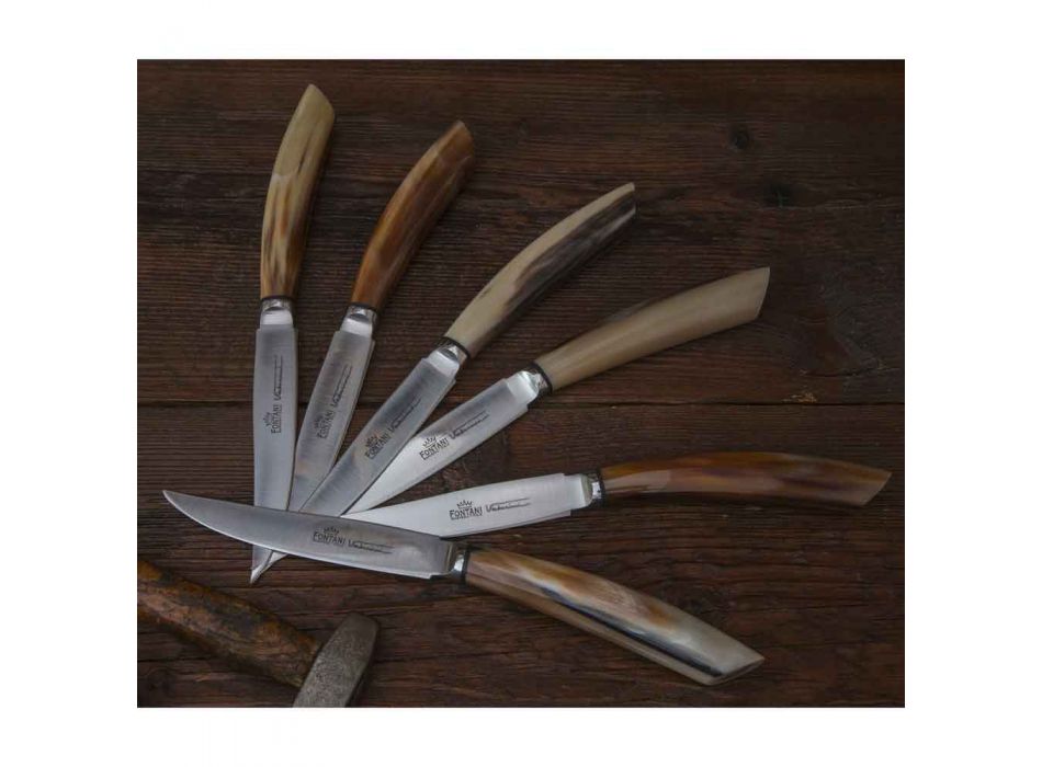 6 cuchillos de cocina artesanales con mango de cuerno de buey Made in Italy - Marine