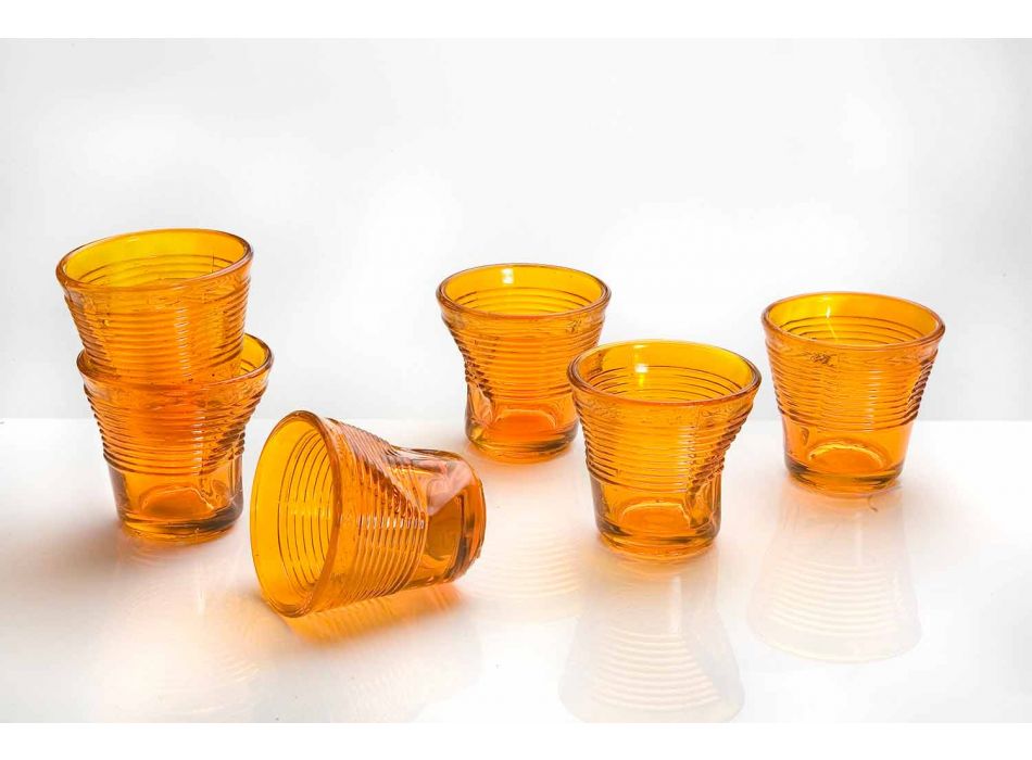 6 tazas de café con vasos arrugados en vidrio de diseño coloreado - Sarabi viadurini