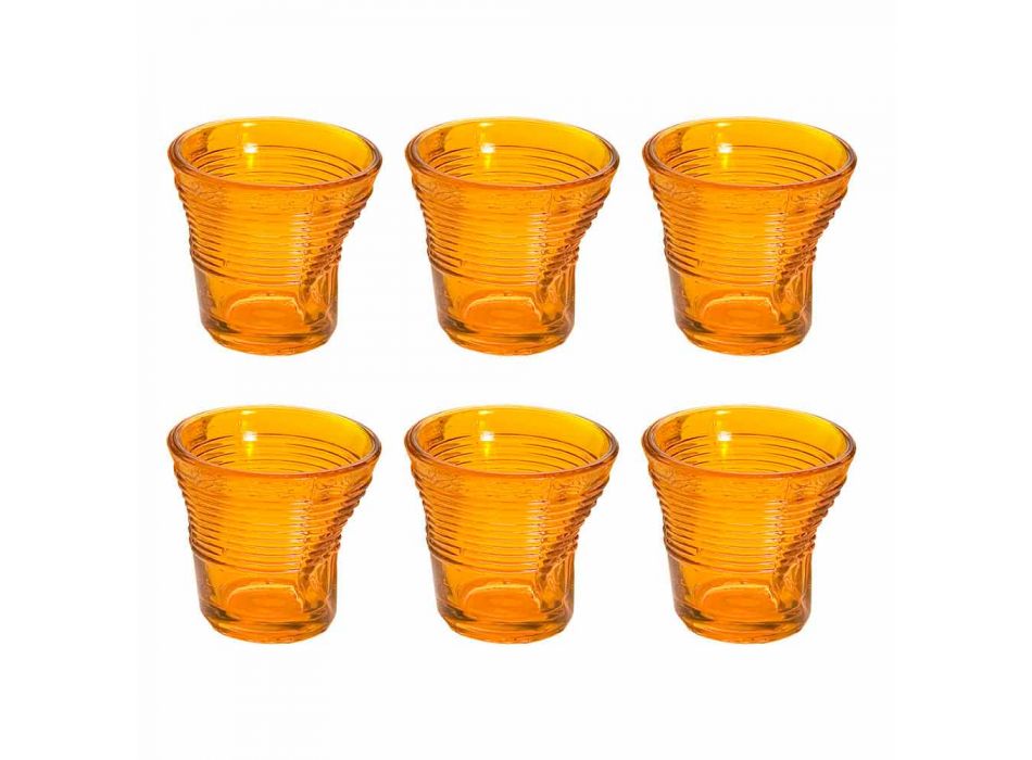 6 tazas de café con vasos arrugados en vidrio de diseño coloreado - Sarabi viadurini