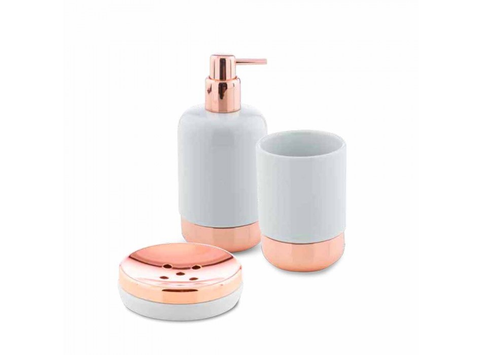 Accesorios de baño independientes en porcelana blanca con detalles de cobre - Scampia