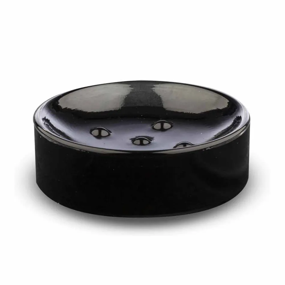 Accesorios de baño independientes en vidrio negro y metal dorado brillante - Negro viadurini