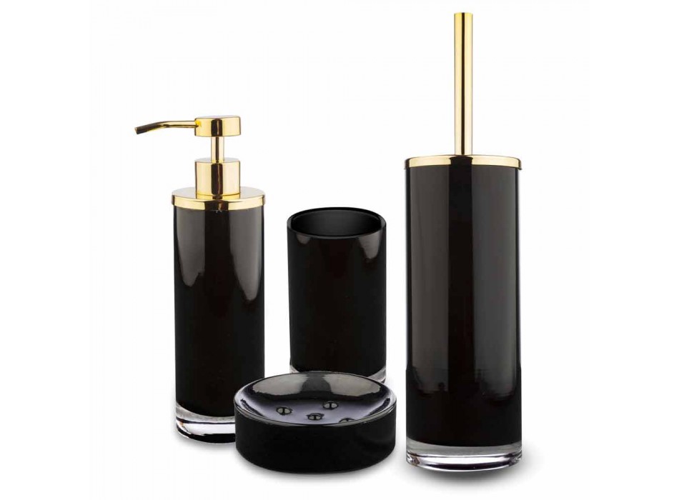 Accesorios de baño independientes en vidrio negro y metal dorado brillante - Negro